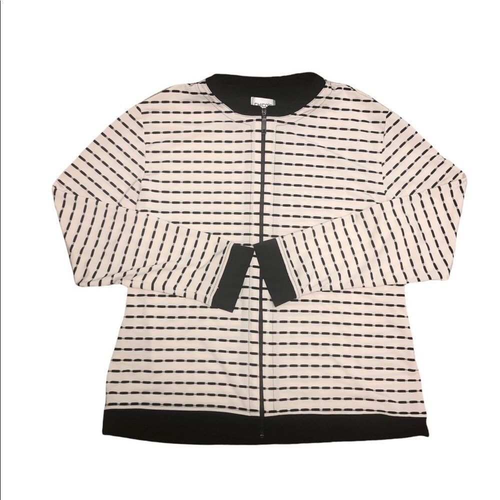 Chico’s Travelers White And Black Striped Jacket